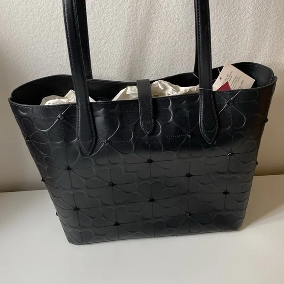 Kate Spade New York KACI SPADE Flower EMBOSSED Small Tote Women's Handbag, Black - Picture 3 of 10